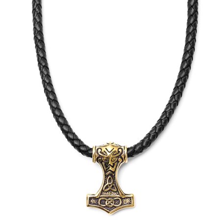Collier en cuir noir et pendentif triquètre double face pour hommes - Colliers marteau de Thor