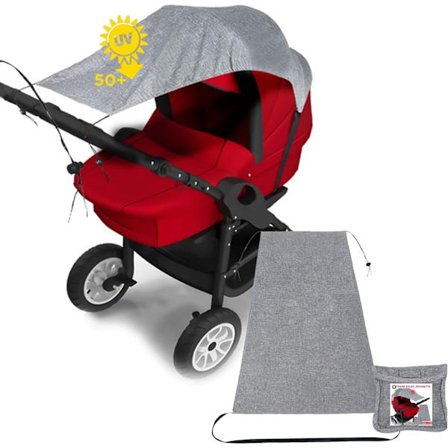 Universell barnevognsolskjerm, 1 barnevognparasoll, UPF50+ Anti-UV-tak, Justerbar parasoll for liggedel - Oppbevaringsveske inkludert (Antracit)