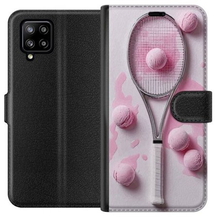 Kompatibel Tegnebogsetui til Samsung Samsung Galaxy A42 5G Rosa glaskugler og tennisketsjer i et kreativt stillbillede med legende popfølelse og mode