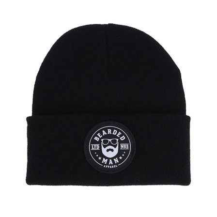 Bearded Man - Preto cuff Beanie - Beard Logo R Black Cuff Beanie @ Hatstore