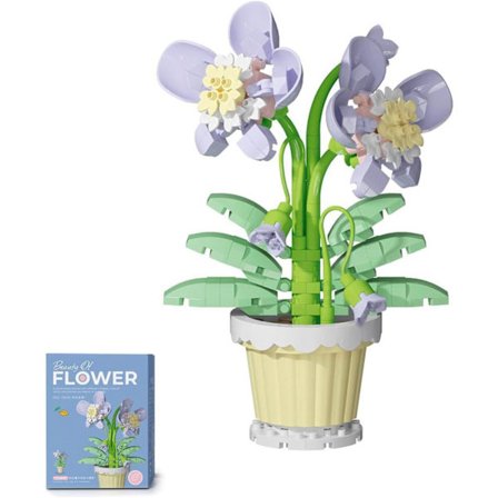 Blomsterbukett Byggsats med Bas, Mini Blomster Byggklossar Leksak Konstgjorda Blommor för Hemmakontorsdekoration, Botanisk Kollektion Byggnad Orkidé