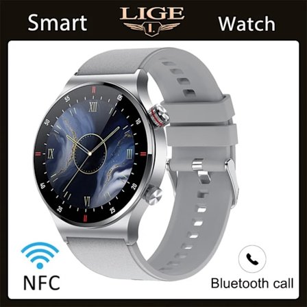 LIGE NFC Bluetooth-puhelu Älykello Miehet HD-näyttö Urheiluranneke Vedenpitävä EKG Terveydenseuranta Miesten Älykello IOS Androidille