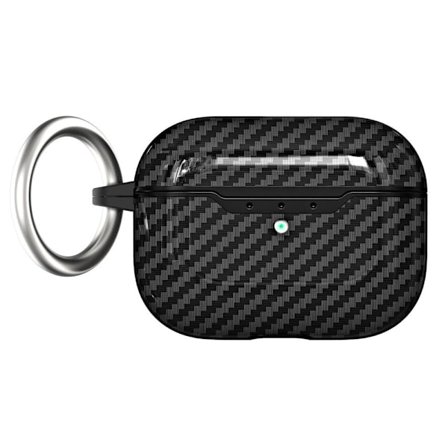 SKALO AirPods Pro 2 Carbon Fiber TPU Fodral med Nyckelring - Svart