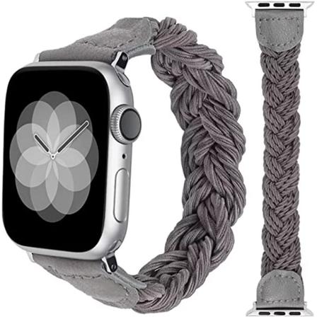 Grå, vevd 38mm 40mm 41mm elastisk håndleddsstropp iWatch series SE/8/7