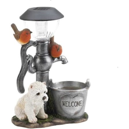 2023 - Hund Klatrende Havefigur med Solcellelys, Udendørs Resin Dyrehave Skulptur Dekoration (ShiKai)