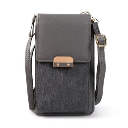 Harmaa PU-nahkainen naisten pieni matkapuhelinlaukku, minikokoinen nahkainen crossbody-laukku