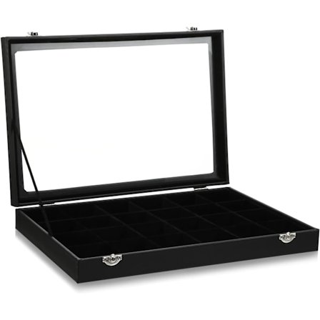 24 Ruter Smykkeskrin Smykkeutstillingsboks Organizer med Fløyelsfôr Transparent Lokk Lukking for Henger Øredobber Armbånd