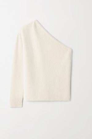 Soft Goat - One shoulder top - Women cashmere sweater - L - Feather White
