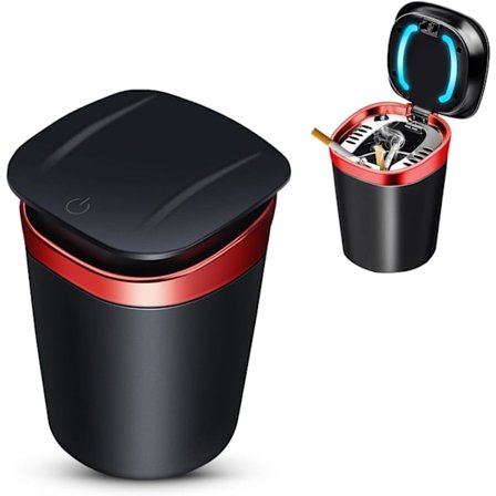 Rødt Askebeger til Bil, Anti-lukt Askebeger, Røykefritt Askebeger i Rustfritt Stål med LED-lys, Avtakbart Bærbart Bilaskebeger for Hjem, Kontor, 