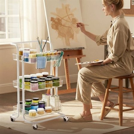 Vogn med håndtag og 3 hylder - Hvid