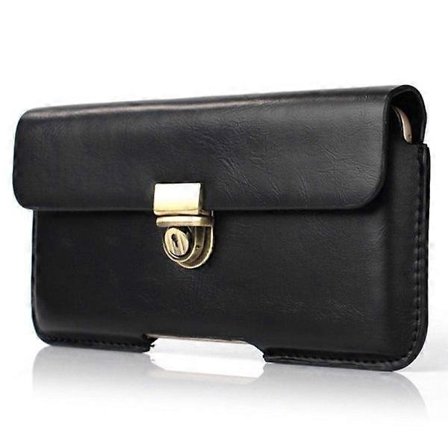 Universal ægte læder taljetaske til 5,1-tommers smartphone - sort -Sy