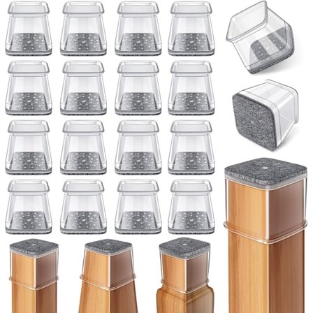 24 stk. stolebens gulvbeskyttere firkantede, silikone filt møbelbens puder hætter betræk til trægulve (Passer: 26-38 mm)