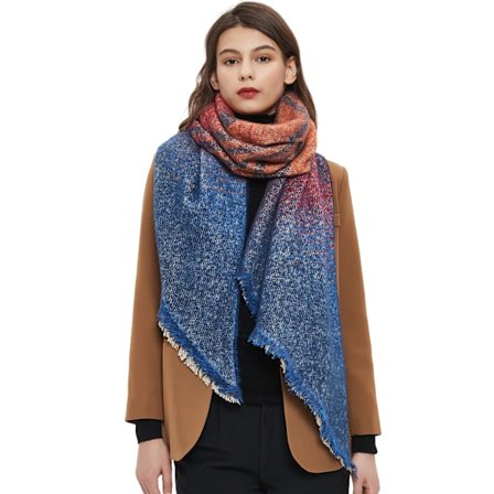 Diagonal stribet tørklæde (blå brun 240x40cm)