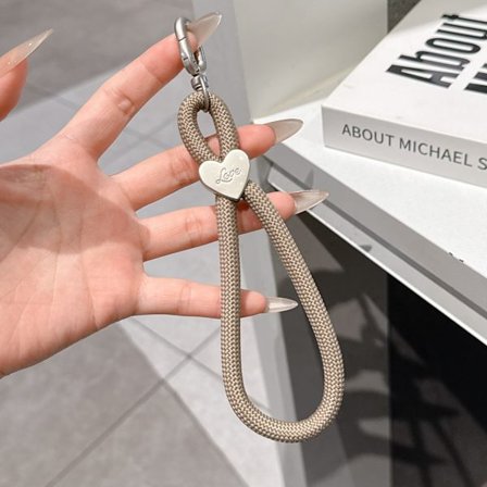 Färgglatt vävt mobilskal med hängande rep, nyckelring, anti-förlust handledsrep, mobilkedja DIY polyester hjärtformat kort rep