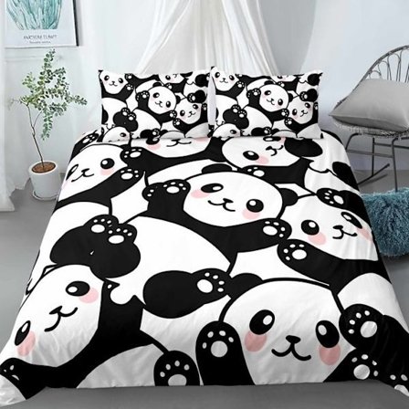 3D Panda Dyre Søt Sett Dynetrekk Tredelt Sett (uten fyll)