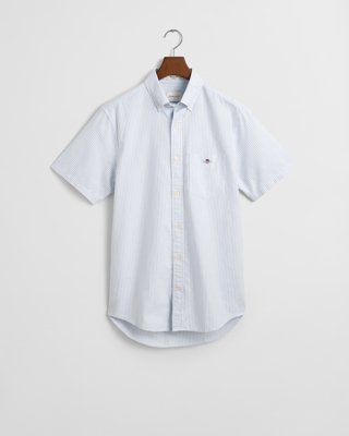 GANT - Regular fit klassisk stripet oxford kortermet skjorte til herre light blue