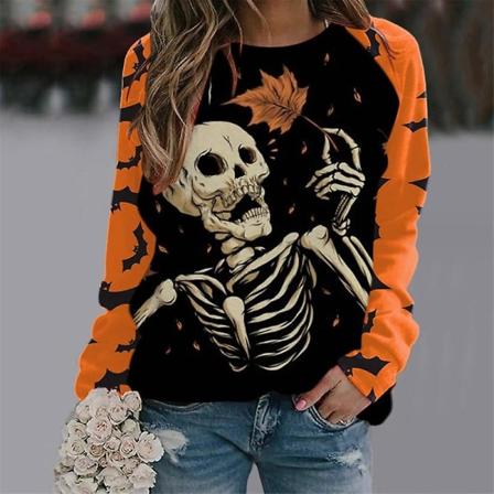 Halloween Sweatshirts Dam Höst Pumpa Långärmade Skjortor Blus Pumpa Grafiskt printed Crewneck Pullover Top style 1 3XL
