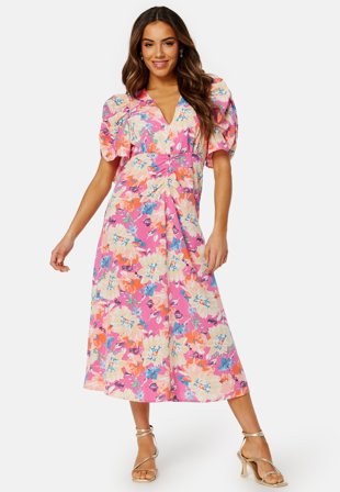 Bubbleroom Occasion Neala Puff Sleeve Dress Pink / Floral Klær