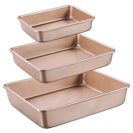 Set med djupa bakplåtar, rektangulär kakform med non-stick-beläggning, set med stapelbara bakformar (3 delar), ugnsformar, guld (9 tum/11 tum/13 tum).