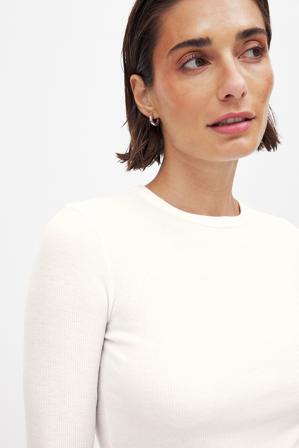 NA-KD Basic Haut côtelé encolure ronde à manches longues - Tops manches longues - OffBlanc - XL (EU 46)