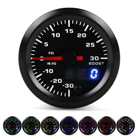 Universal 7-farvet LED turbotryksmåler, 52 mm, digitalt display, nål, 2 tommer