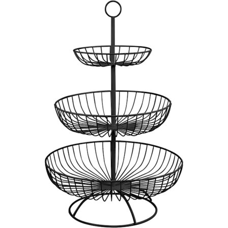 3-kerroksinen irrotettava musta metallinen hedelmäkori, hedelmäkulho, vihannes- ja leipäkori, säilytysteline keittiöön ja kylpyhuoneeseen