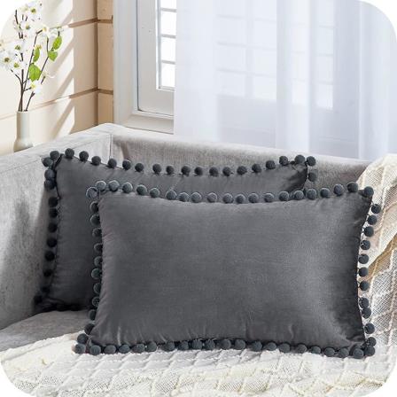 Tummanharmaa pitkänomainen tyynynpäällinen 12x20 tuumaa sametti pehmeä koristeellinen tyynyliina toimistoon sohvaan makuuhuoneeseen 30cmx50cm, 2 