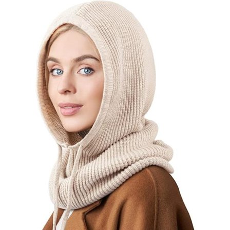 Vinterhatter for kvinner Balaclava Strikket lue Skull cap med snøring Varm hette skjerf hatt