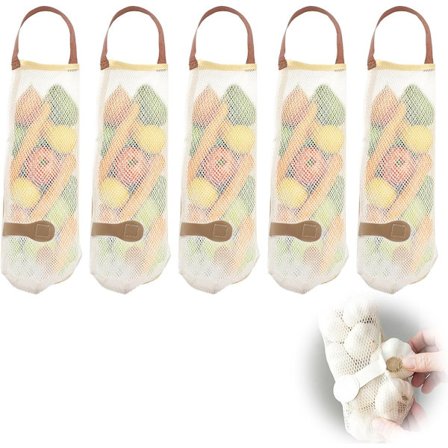 5 stk - Grønnsaksnett - Fruktnett - 48*11 cm - Oppbevaringsnett - Hengende nettingpose
