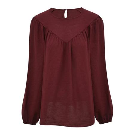 Kvinnor Långärmad Puff Casual Lös Skjortor Toppar och Blusar-röd
