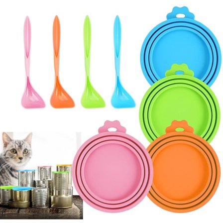 4-delt silikone lågsæt til krukker, krukkedæksler med 4 skeer, universelle krukkedæksler 8,5 cm (blå, grøn, orange, pink)