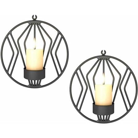 Metallvegglampetter, veggdekor, stearinlys middagsbelysning i stue/spisestue/benkeplate, svart
