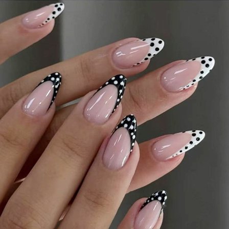 24 stk. Lange Ovale Tryk På Negle Polkaprikker Kunstige Negle til Daglig Brug