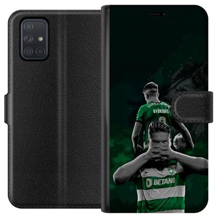 Yhteensopiva Lompakkokotelo Samsung Galaxy A71 Neonmotiivi, jossa teksti "Gaming is in my DNA" sinisenä ja punaisena tiiliseinällä, jossa loistava DNA