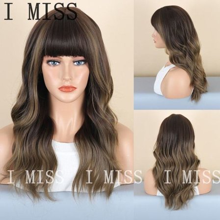 Naturlig lockig gradient syntetisk peruk i brunt