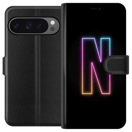 Kompatibel Tegnebogsetui til Google Google Pixel 9 Pro XL Minimalistisk neonbogstav N i farveskiftende lys mod sort baggrund