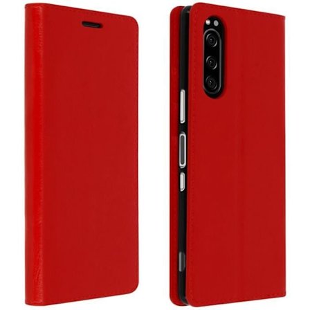 Foliofodral - AVIZAR - Sony Xperia 5 - Äkta läder - Videostöd - Röd