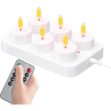 Paket med 6 LED-telampor med timer, laddningsbara ljus, LED-telampa, flamlösa ljus, flimrande ljus, nattlampa, elektrisk telampa (FMY)