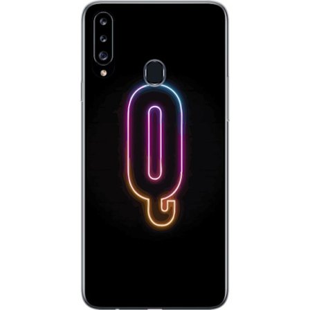 Kompatibelt Mobildeksel til Samsung Samsung Galaxy A20s Minimalistisk neonbokstav Q i skinnende farger mot mørk bakgrunn