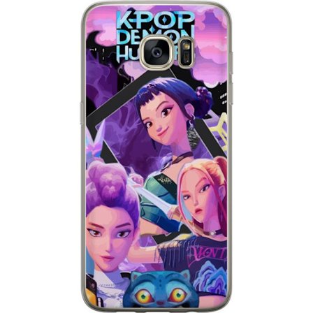 Yhteensopiva Puhelinkuori Samsung Galaxy S7 edge K-Pop Demon Hunters anime-inspiroima juliste, jossa kolme sankaritar, futuristinen kaupunki ja violet