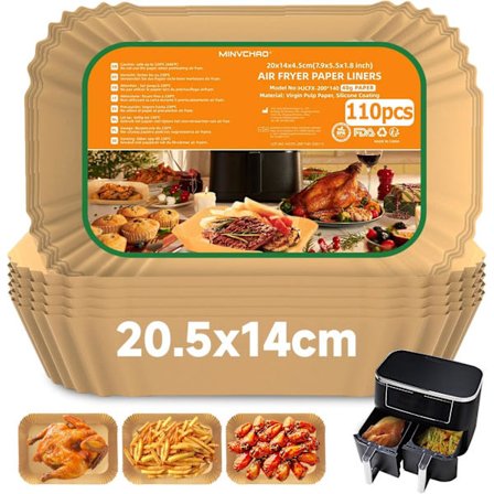 Bagepapir til Airfryer (110 stk.) - Kompatibelt med Ninja Dual Zone AF300EU/AF400EU & Andre Dual Zone Air Fryers