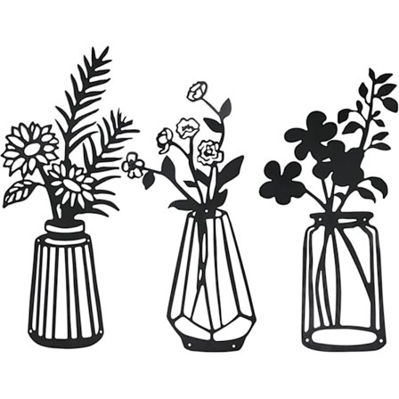 3 stycken metallblommor väggdekor svart metall väggkonst metall