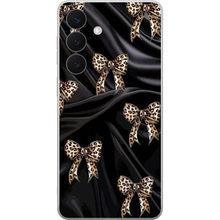 Kompatibel Mobilcover til Samsung Galaxy S26+ Leopardmønstrede bånd på sort silkebaggrund, luksuriøst mønster med glamour, eksklusiv stil og trendy de