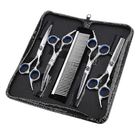 Hundesaks, 5 i 1 sæt med skarpe buede sakse til hundepleje