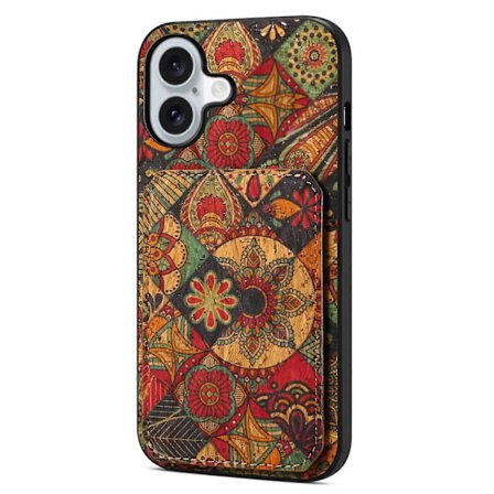 Fodral till iPhone 16 med Korthållare Blomdesign Läder Telefonskal Ställ