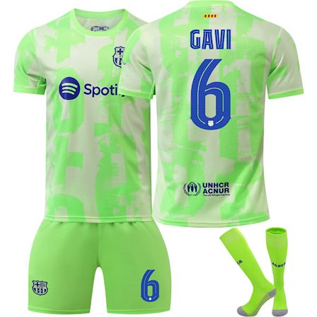 2024-2025 Barcelona Udebanetrøje Børn Voksen Grøn Fodboldtrøje Med Strømper No.6 GAVI 22