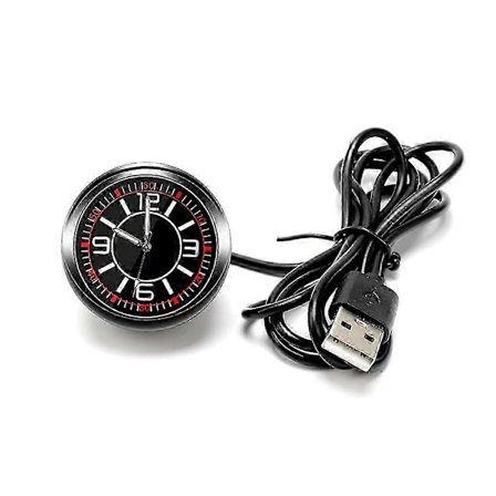 Lysende Elektronisk Quartz Ur Bil Dekoration Ornament Mini Bil Interiør Dekoration Ur, USB Stik