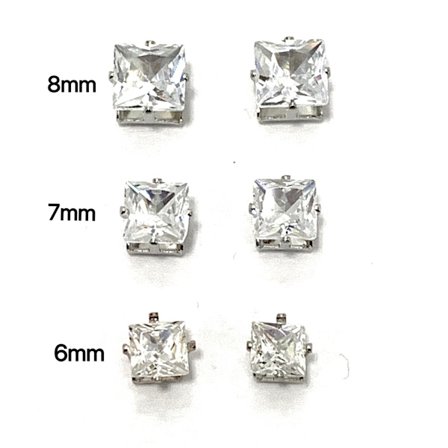 3 par Magnet örhängen med stenar (fyrkantig)