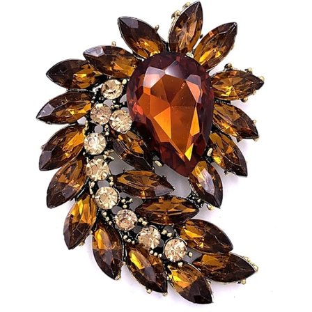 Rhinestone Röd Blad Kostym Brosch Antik Guld Ton (Brun)