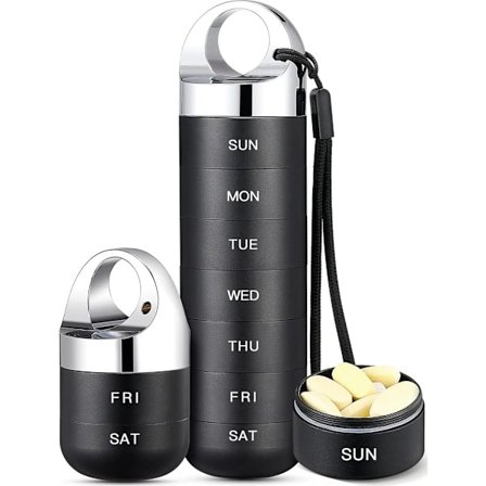 Pillerask i metall för resor, bärbart vattentätt veckopillerfodral, stor pillerhållare i aluminiumlegering, för vitaminer/fiskolja/kosttillskott, 